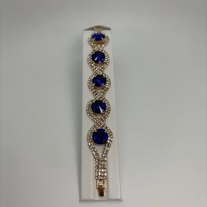 Royal Blue And Clear Rhinestone Round Crystal Bracelet, Brand New